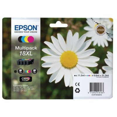 Epson Daisy 18XL Claria Home Ink, High Yield Ink Cartridge, Black, Cyan, Magenta, Yellow Multipack, C13T18164010